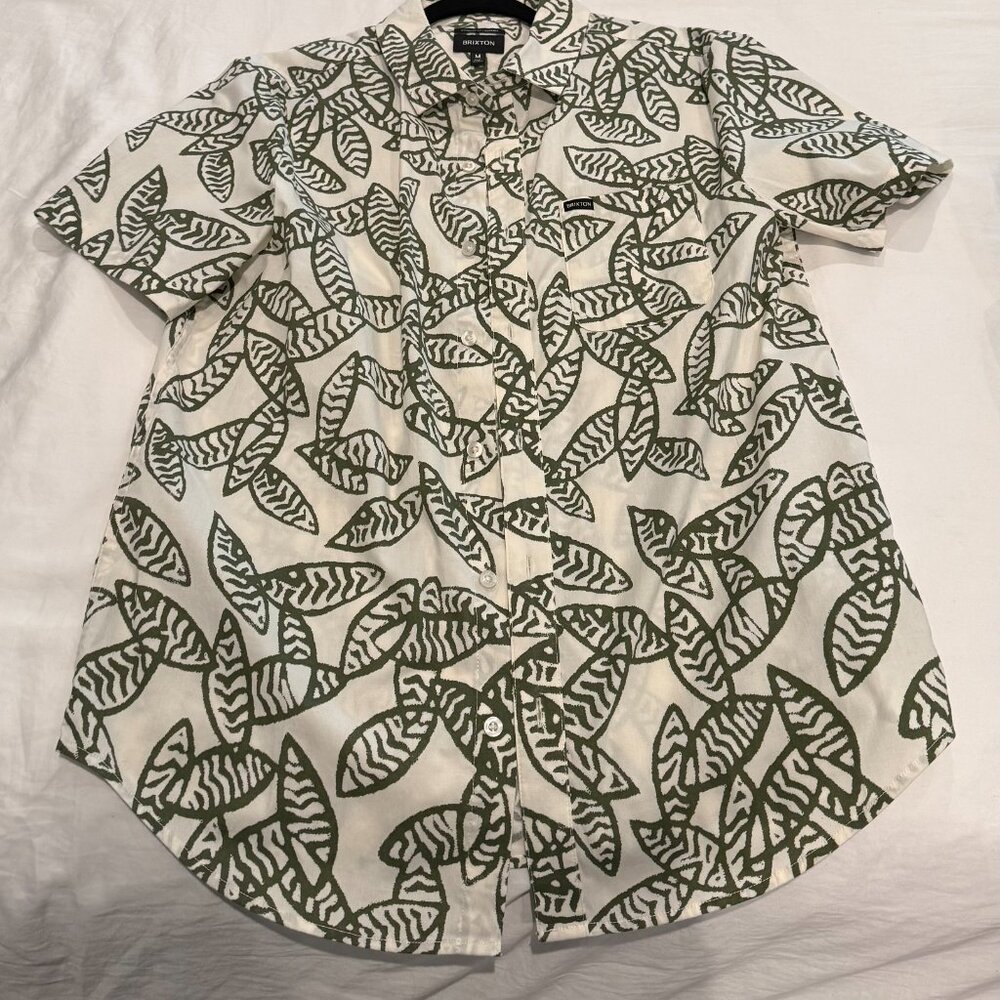 Brixton Cream/Green Leaf Button-Down Shirt